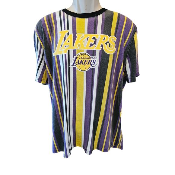 NBA LeBron James 23 LA Lakers Striped T Shirt Tee vintage fade XL mens collector - Picture 1 of 6